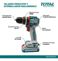 Taladro Percutor 20V BL 2000rpm 55Nm INDUSTRIAL TOTAL TIDLI20558-4
